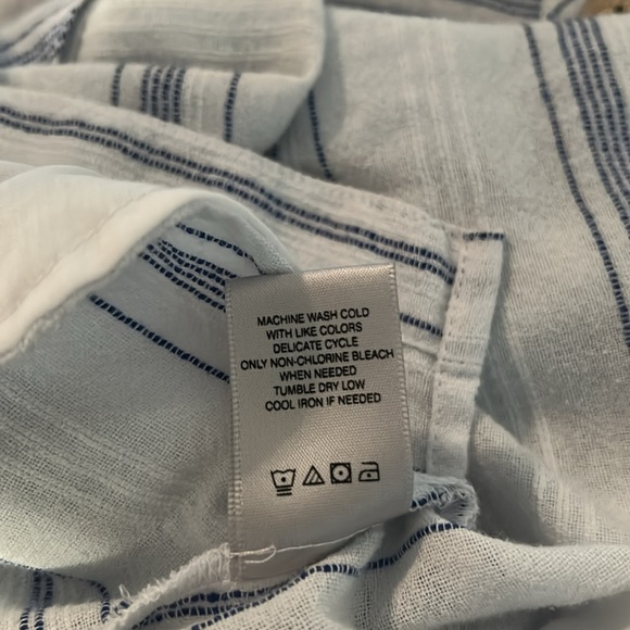 John Mark White Navy Stripes SZ M Cotton Blend Button Tunic Top - Picture 7 of 7